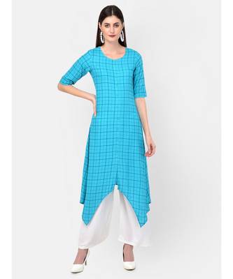 Turquoise Printed A line Kurta 4