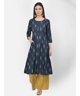 Oxford Blue Printed A line Kurta 1