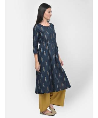 Oxford Blue Printed A line Kurta 2