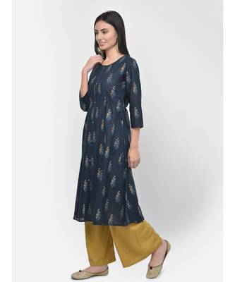 Oxford Blue Printed A line Kurta 3