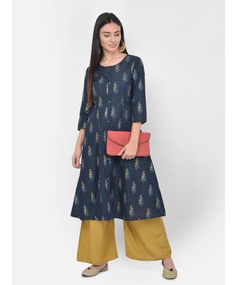 Oxford Blue Printed A line Kurta 4