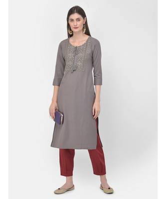 Grey Embroidered Straight Kurta 1