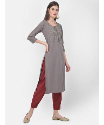 Grey Embroidered Straight Kurta 2