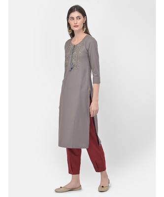Grey Embroidered Straight Kurta 3