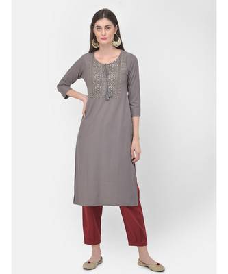 Grey Embroidered Straight Kurta 4