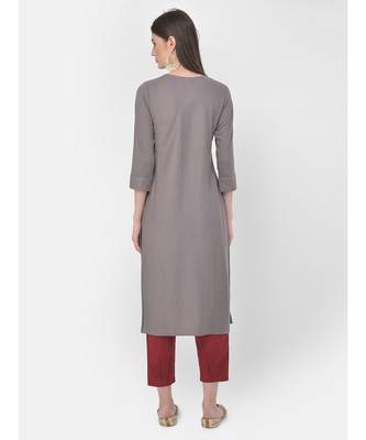 Grey Embroidered Straight Kurta 5
