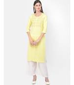 Lemon Yellow Embroidered Straight Kurta
