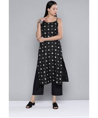 Women Black Ruby Silk Khari Print Kurta Set 1