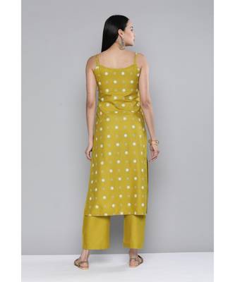Women Lime Yellow Ruby Silk Khari Print Kurta Set 2