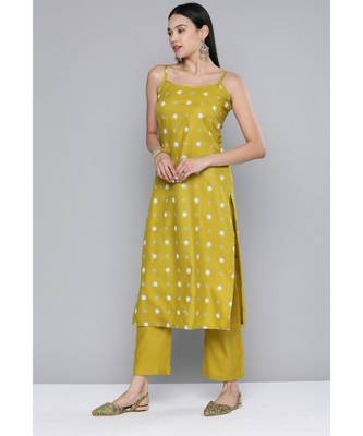 Women Lime Yellow Ruby Silk Khari Print Kurta Set 4