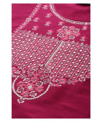 Women Magenta South Cotton Sequinned Yoke Design Regular Kurta with Trousers & With Dupatta 5