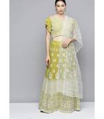 Kvsfab Women's Mustard Embroidered Sequinned Semi-Stitched Lehenga & Unstitched Blouse With Dupatta