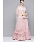 Kvsfab Women's Pink Embroidered Sequinned Semi-Stitched Lehenga & Unstitched Blouse With Dupatta