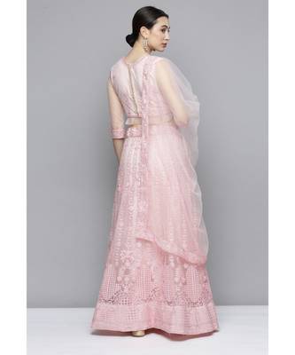 Kvsfab Women's Pink Embroidered Sequinned Semi-Stitched Lehenga & Unstitched Blouse With Dupatta 2