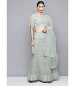 Kvsfab Women's Green Embroidered Sequinned Semi-Stitched Lehenga & Unstitched Blouse With Dupatta