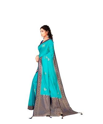 Sky Blue Woven Banarasi Silk Saree Blouce Piece 1