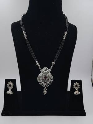 Ethnic Traditional Oxidised Design Long Mangalsutra Necklace with Matching Earring for Women  1