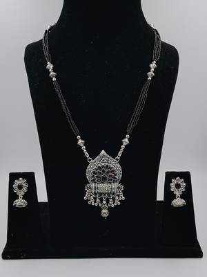Ethnic Traditional Oxidised Design Long Mangalsutra Necklace with Matching Earring for Women  1