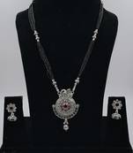 Ethnic Traditional Oxidised Design Long Mangalsutra Necklace with Matching Earring for Women 