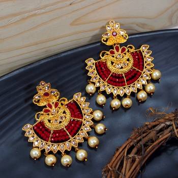 LALSO Elegant Maroon Beads Work Chandbali Earrings 1