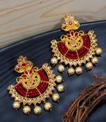LALSO Elegant Maroon Beads Work Chandbali Earrings