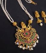 LALSO Royal Matte Gold Multicolor Pearl Mala Pendant Set