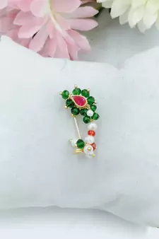 Green Coloured Maharashtrian Traditional Gold Plated Nath for Women and Girls