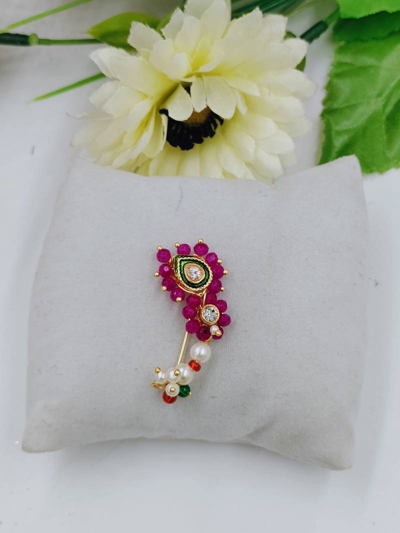 Pink Coloured Maharashtrian Traditional Design Festive Collection Nath for Women and Girls