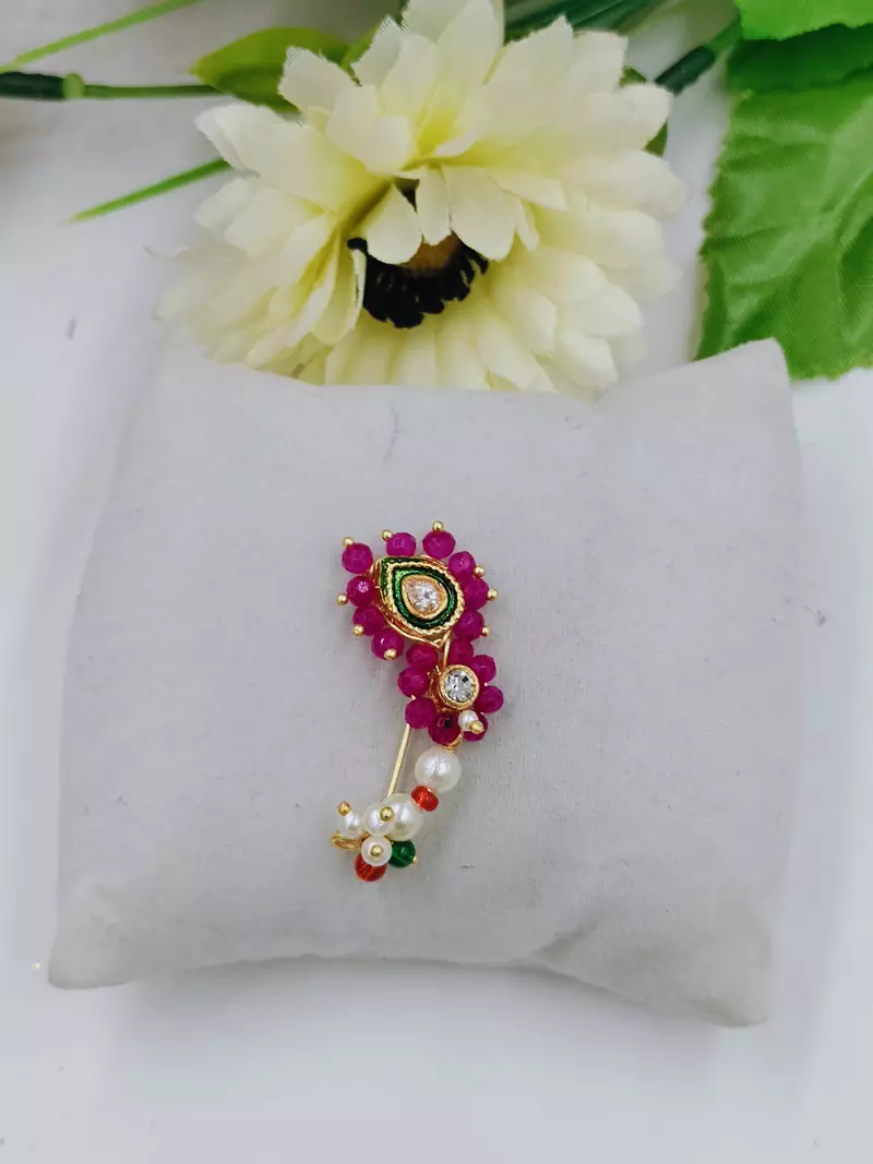 Pink Coloured Maharashtrian Traditional Design Festive Collection Nath for Women and Girls