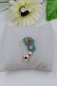 Blue Coloured Maharashtrian Traditional Gold Plated Nath for Women and Girls