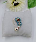 Blue Coloured Maharashtrian Traditional Gold Plated Nath for Women and Girls