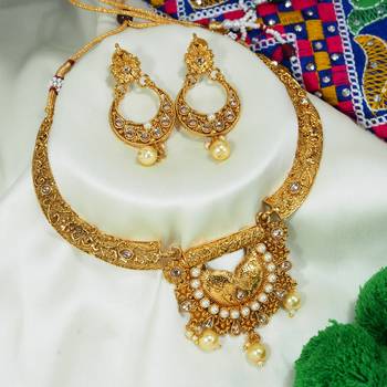 LALSO Twinkling  Golden Meenakari Work Necklace Set 1