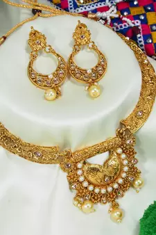 LALSO Twinkling  Golden Meenakari Work Necklace Set