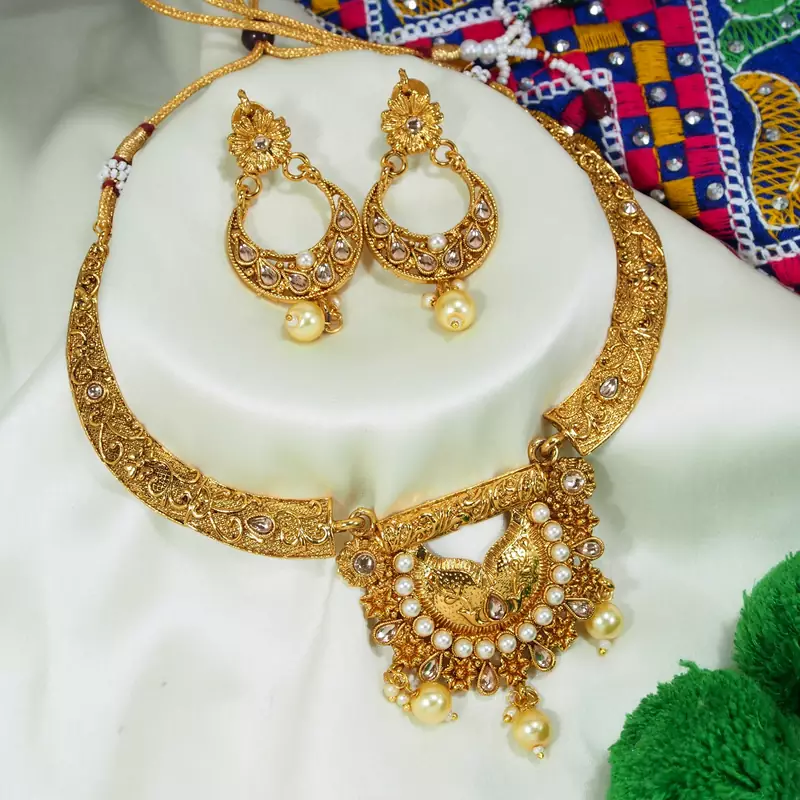 LALSO Twinkling  Golden Meenakari Work Necklace Set