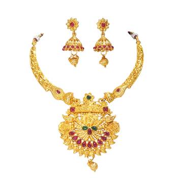 LALSO Shimmering  Multicolor Golden Necklace Set 2
