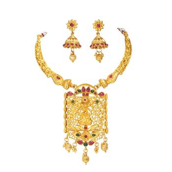 LALSO Shimmering  Multicolor Golden Necklace Set 2