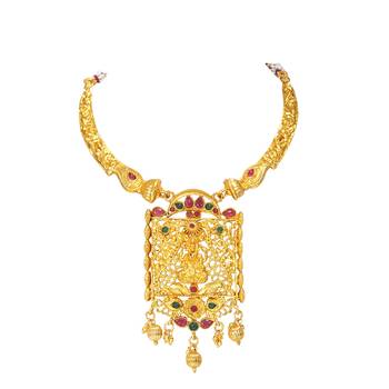 LALSO Shimmering  Multicolor Golden Necklace Set 3