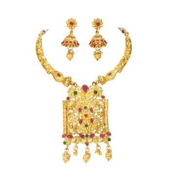 LALSO Shimmering  Multicolor Golden Necklace Set 2