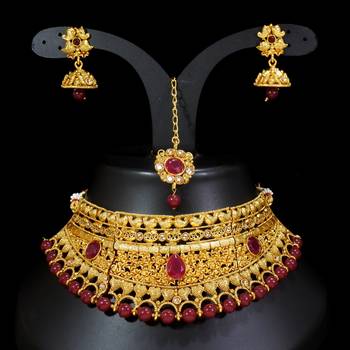 LALSO Shimmering Maroon Bridal Choker Necklace Set  1