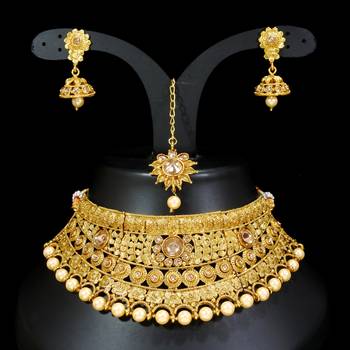 LALSO Shimmering Golden Bridal Choker Necklace Set  1