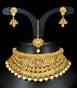 LALSO Shimmering Golden Bridal Choker Necklace Set 