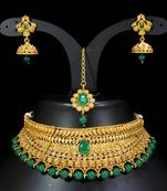 LALSO Shimmering Green Bridal Choker Necklace Set 