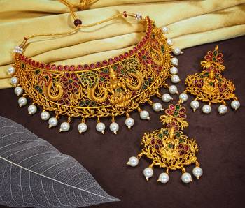 LALSO Kempu Work Laxmi Devi Bridal Choker Necklace Set 1