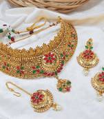 LALSO Royal Premium Gold Plated Bridal Choker Necklace Set