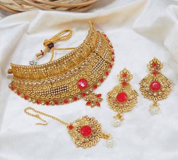 LALSO Royal Premium Gold Plated Bridal Choker Necklace Set 1