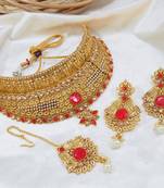 LALSO Royal Premium Gold Plated Bridal Choker Necklace Set