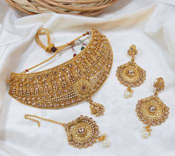 LALSO Royal Premium Gold Plated Bridal Choker Necklace Set 1