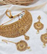 LALSO Royal Premium Gold Plated Bridal Choker Necklace Set