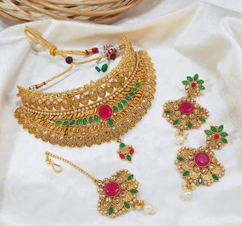 LALSO Royal Premium Gold Plated Bridal Choker Necklace Set 1