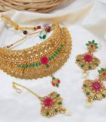 LALSO Royal Premium Gold Plated Bridal Choker Necklace Set